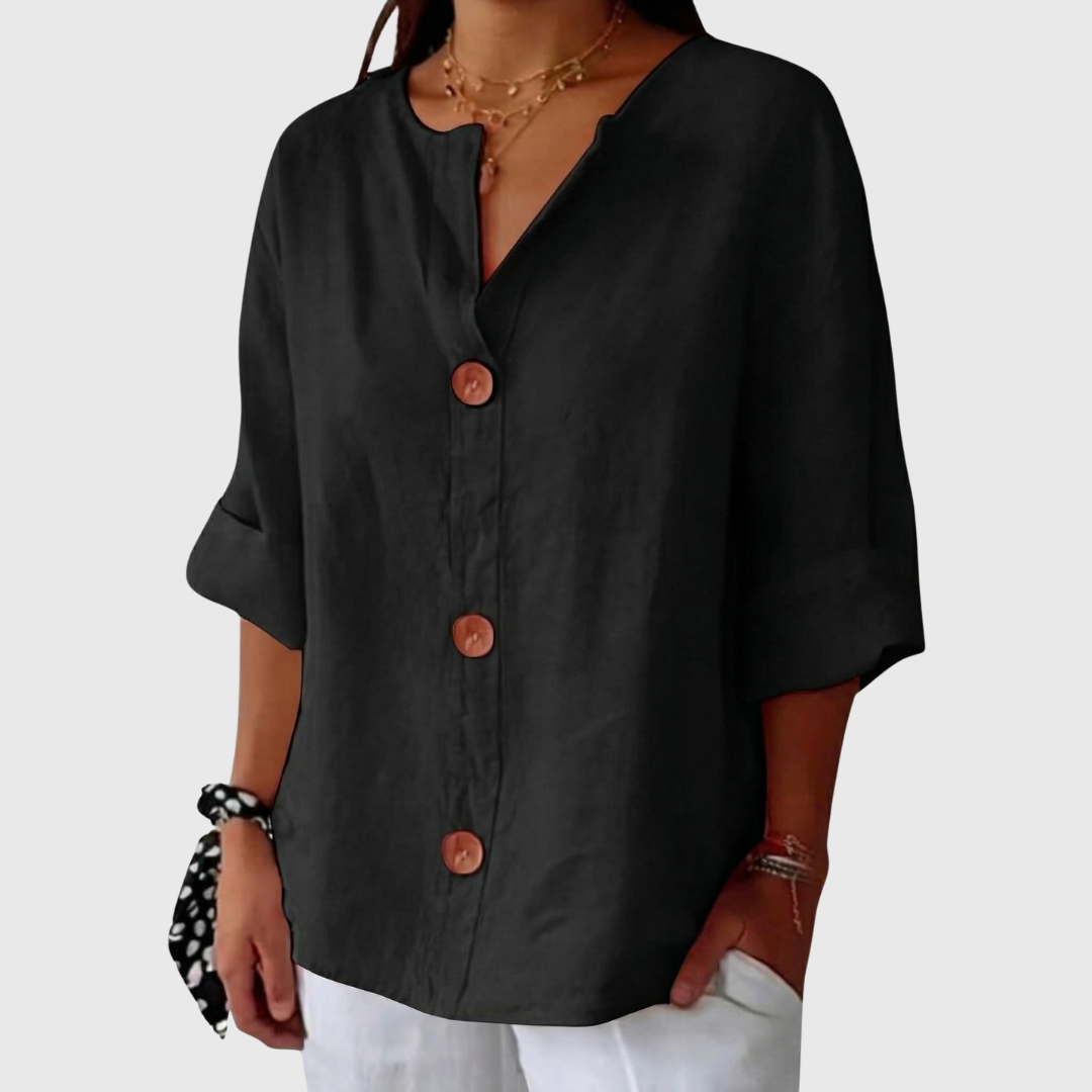 ENGLISH SUMMER LINEN V‑NECK SHIRT