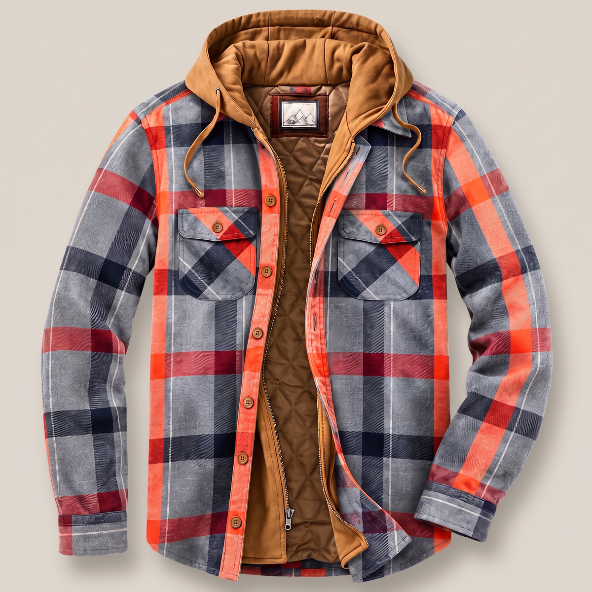 CORDED CHECK HOODED JACKET