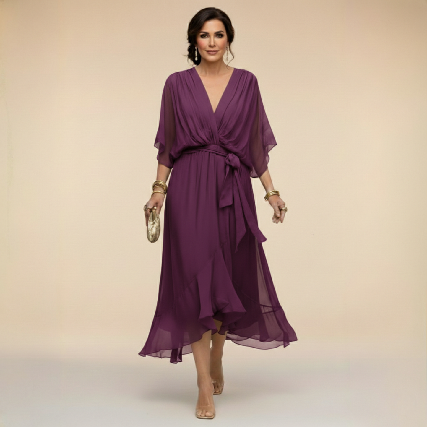 ELENA FLOWING V-NECK DRESS