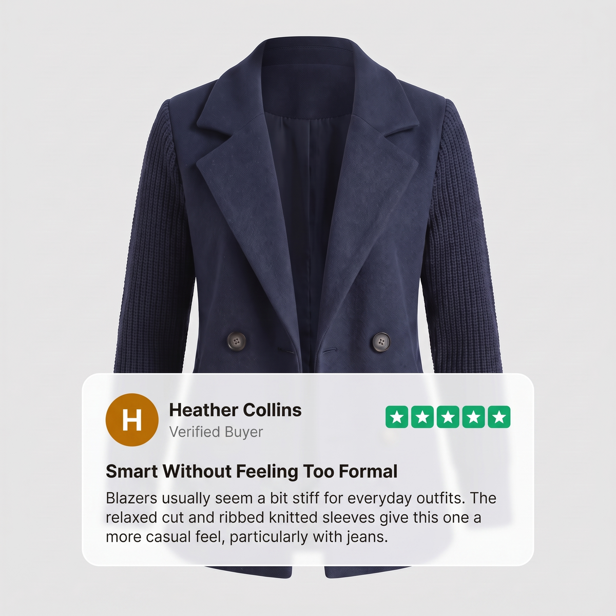 DOUBLE BREASTED KNIT SLEEVE BLAZER