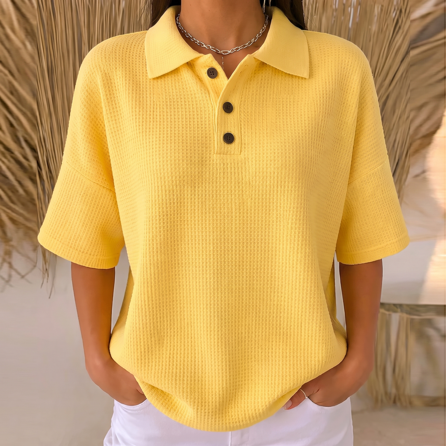 BANBURY SOFT WAFFLE POLO BLOUSE