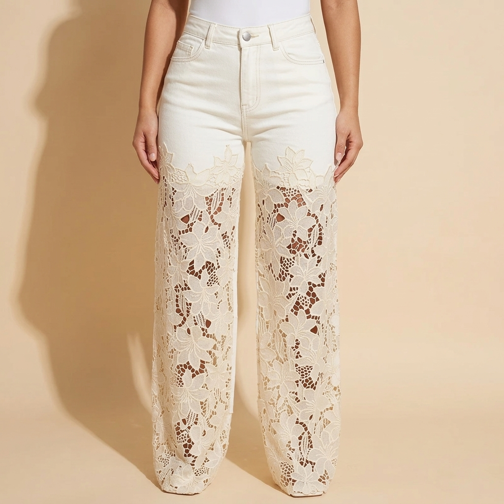 ALDERSLEY LACE-PANEL PATCHWORK JEANS