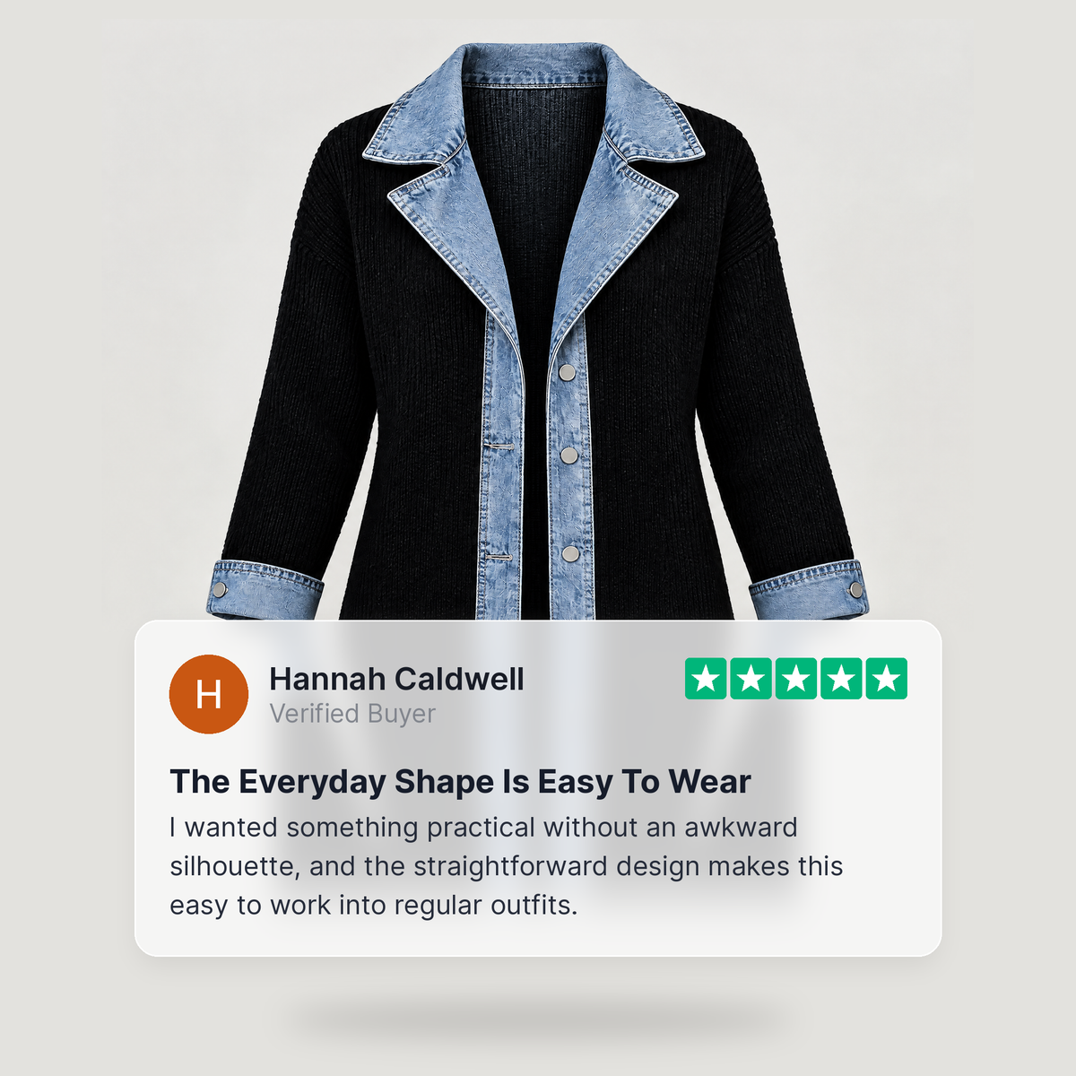 DENIM TRIM RIBBED BLAZER