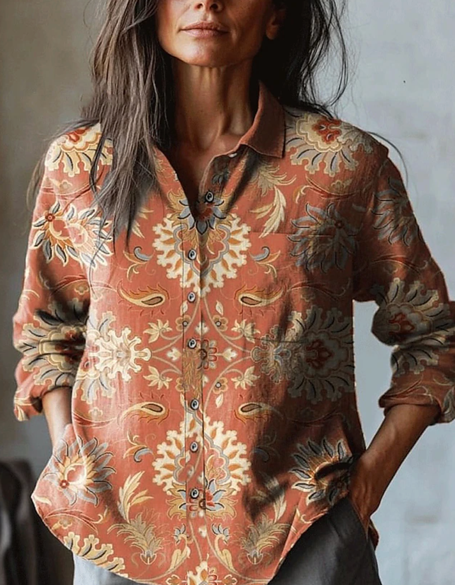 LILA FLORAL EMBROIDERED LINEN SHIRT