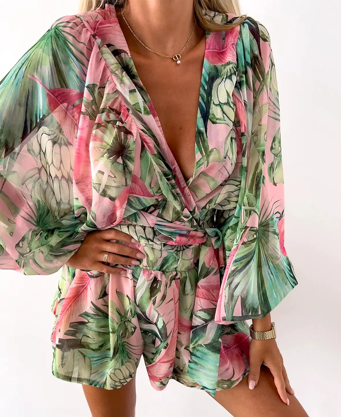 TROPICAL WRAP JUMPSUIT