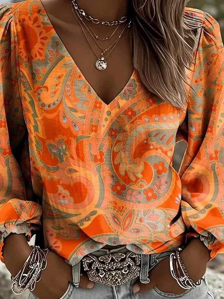 SOLARA PAISLEY V-NECK BLOUSE