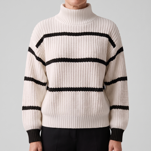 SERELLE STAND COLLAR STRIPED SWEATER