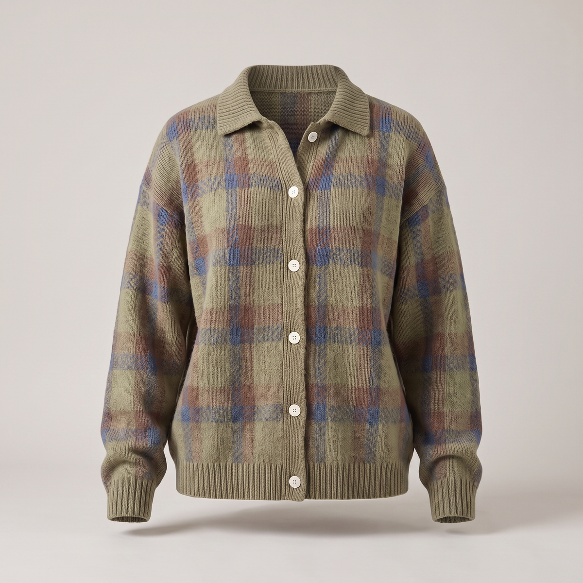 CLARA SAGE PLAID CARDIGAN
