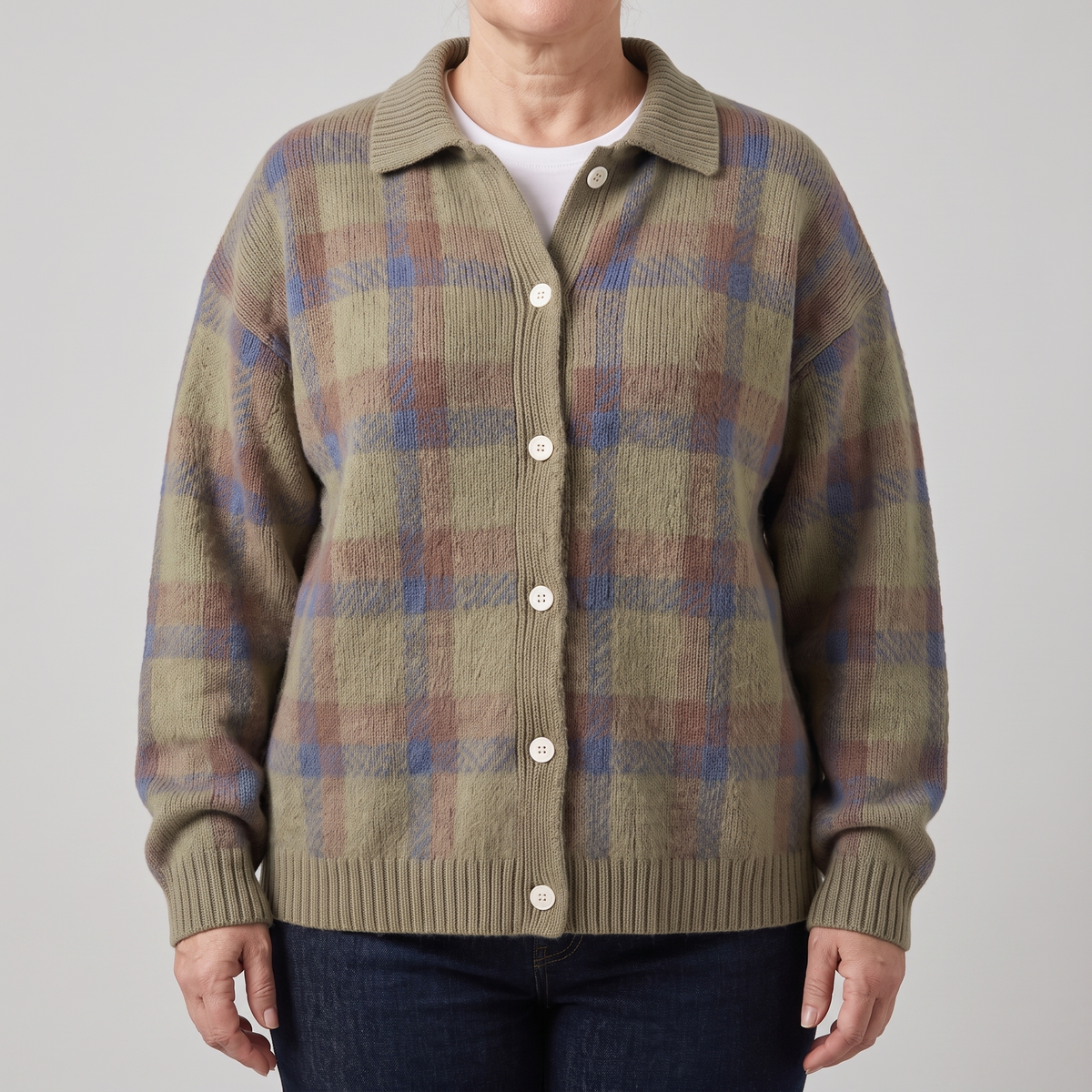 CLARA SAGE PLAID CARDIGAN