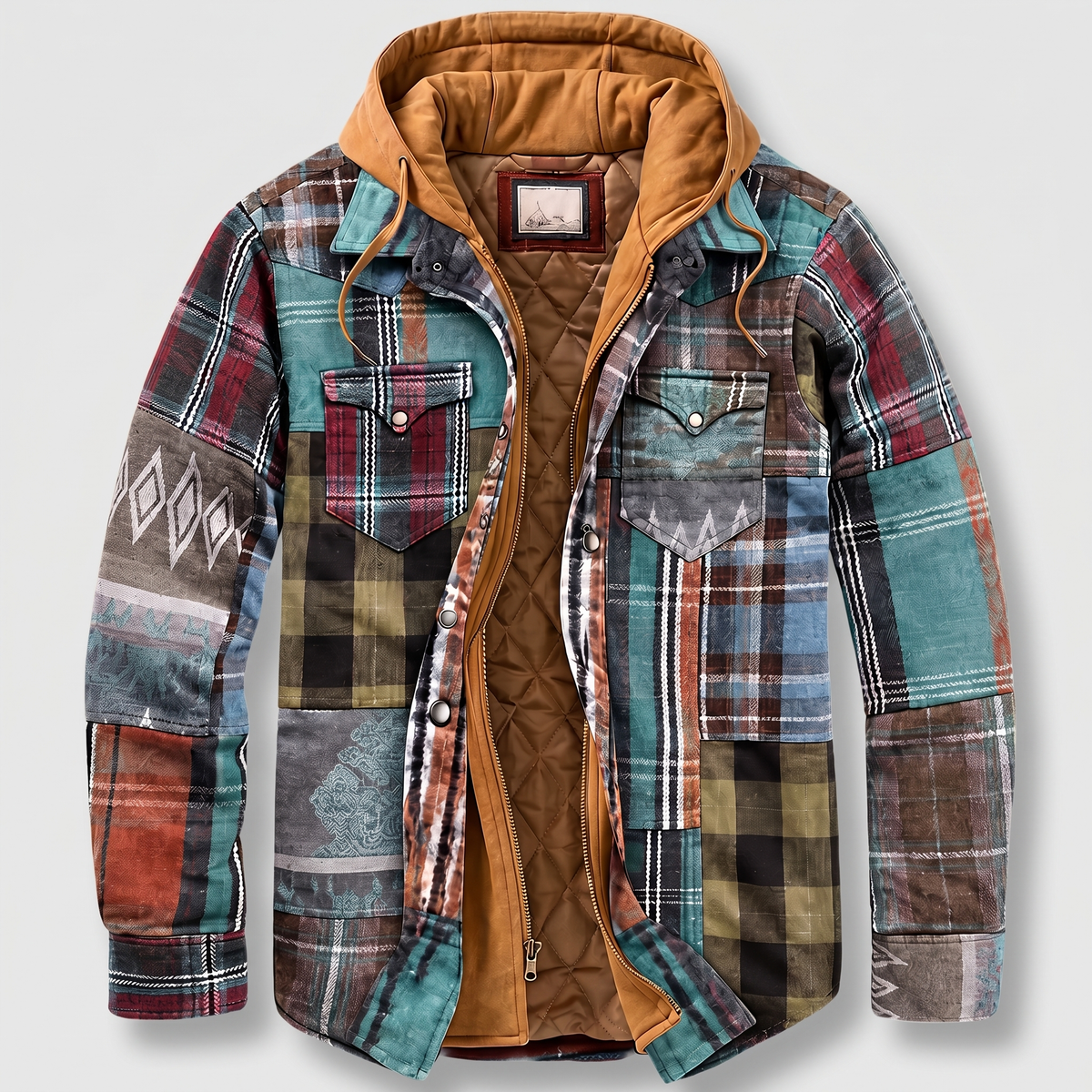 CORDED CHECK HOODED JACKET