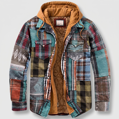CORDED CHECK HOODED JACKET