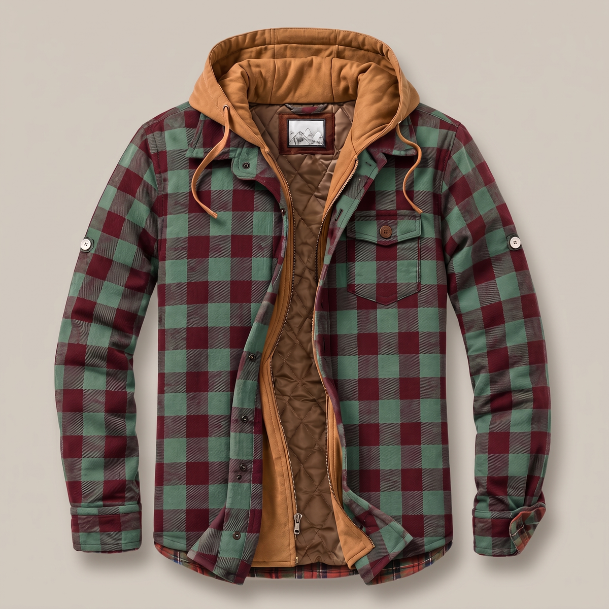 CORDED CHECK HOODED JACKET