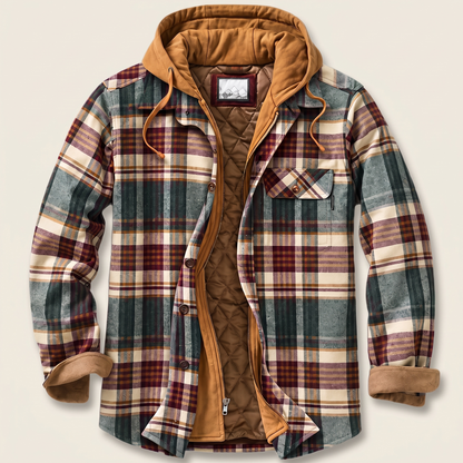 CORDED CHECK HOODED JACKET