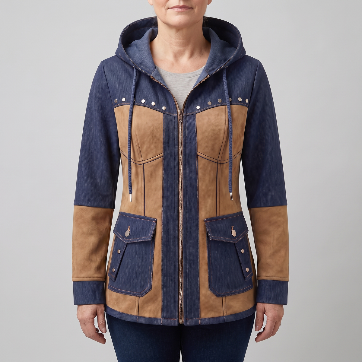 CONTRAST PANEL HOODED JACKET