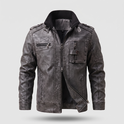 MULTI POCKET LEATHER BIKER JACKET