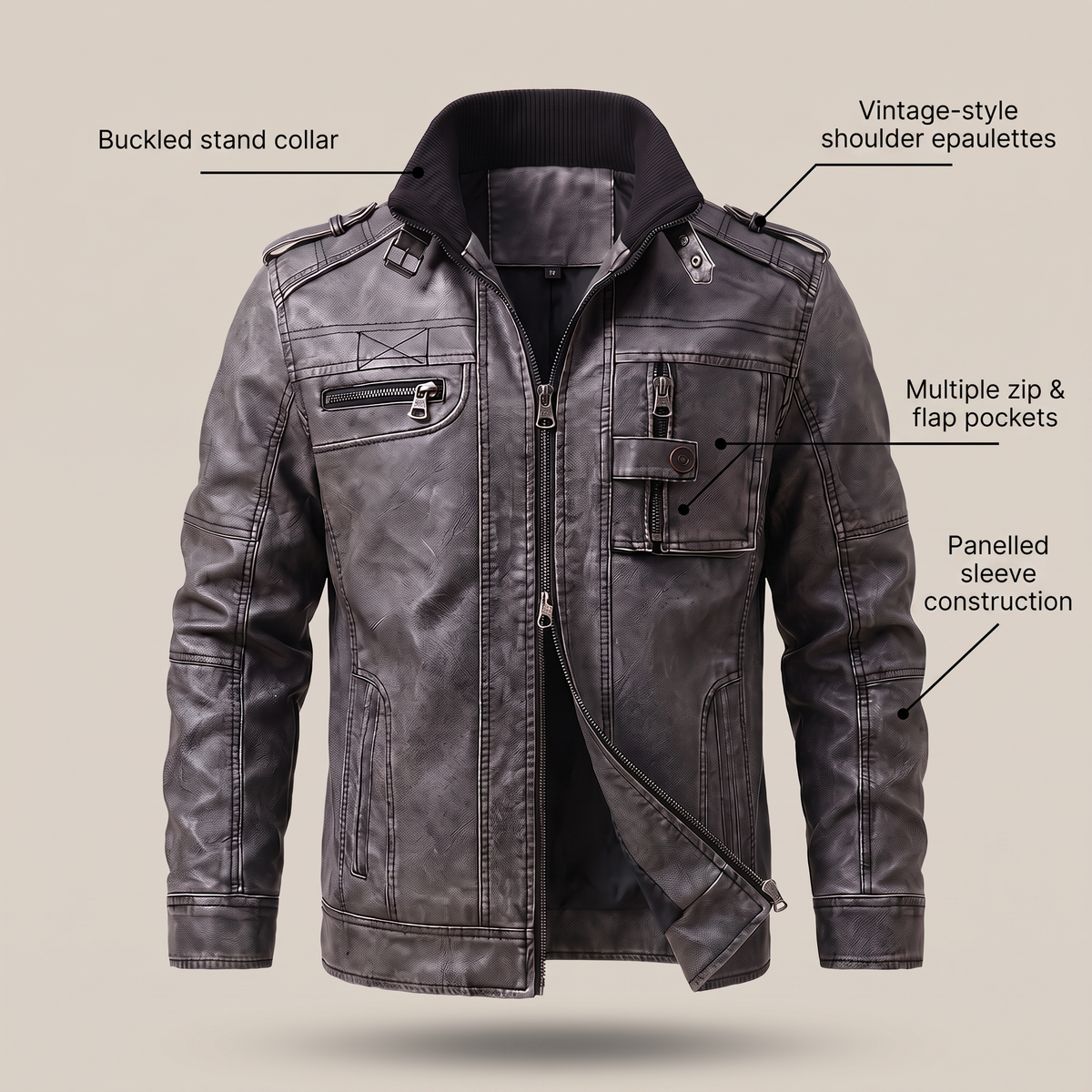 RUGGED UTILITY LEATHER JACKET