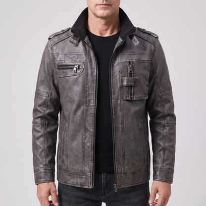 MULTI POCKET LEATHER BIKER JACKET