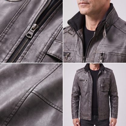 MULTI POCKET LEATHER BIKER JACKET