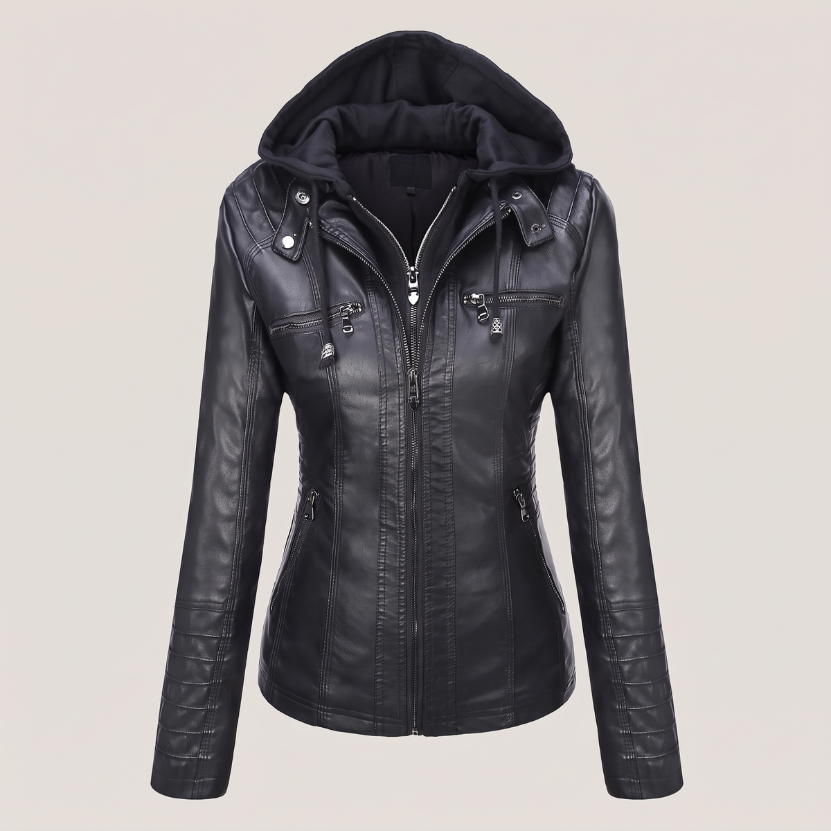 FITTED HOODED LEATHER JACKET