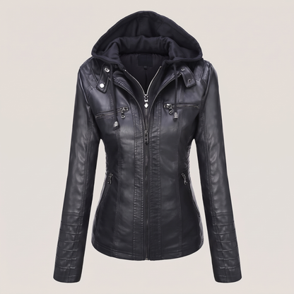 FITTED HOODED LEATHER JACKET