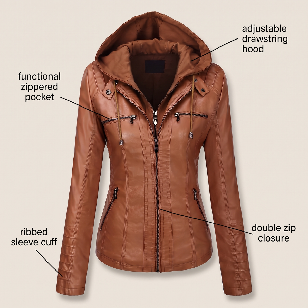 FITTED HOODED LEATHER JACKET