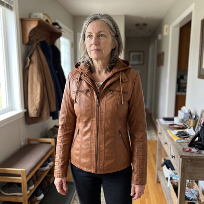FITTED HOODED LEATHER JACKET