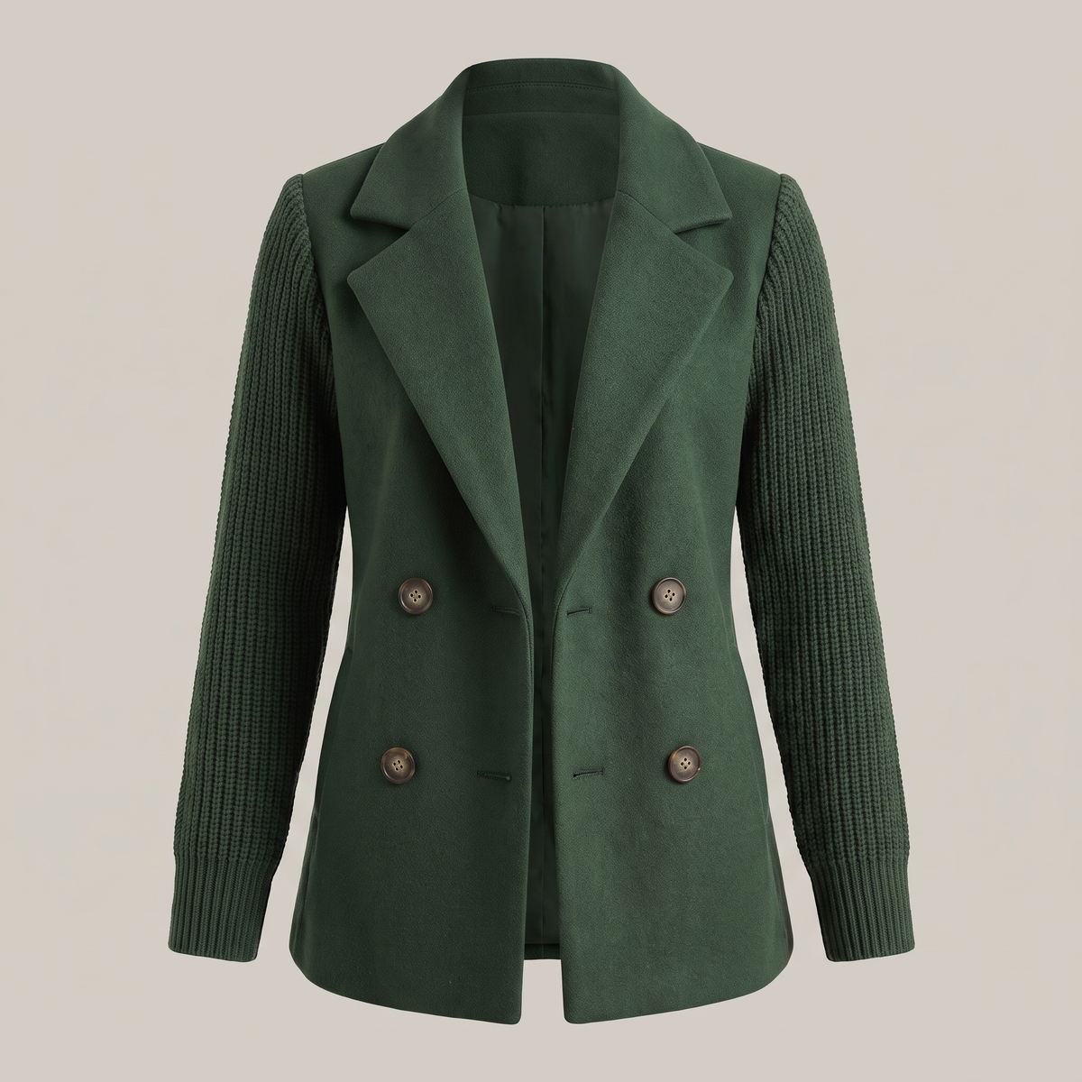 DOUBLE BREASTED KNIT SLEEVE BLAZER