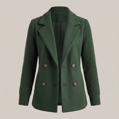 DOUBLE BREASTED KNIT SLEEVE BLAZER
