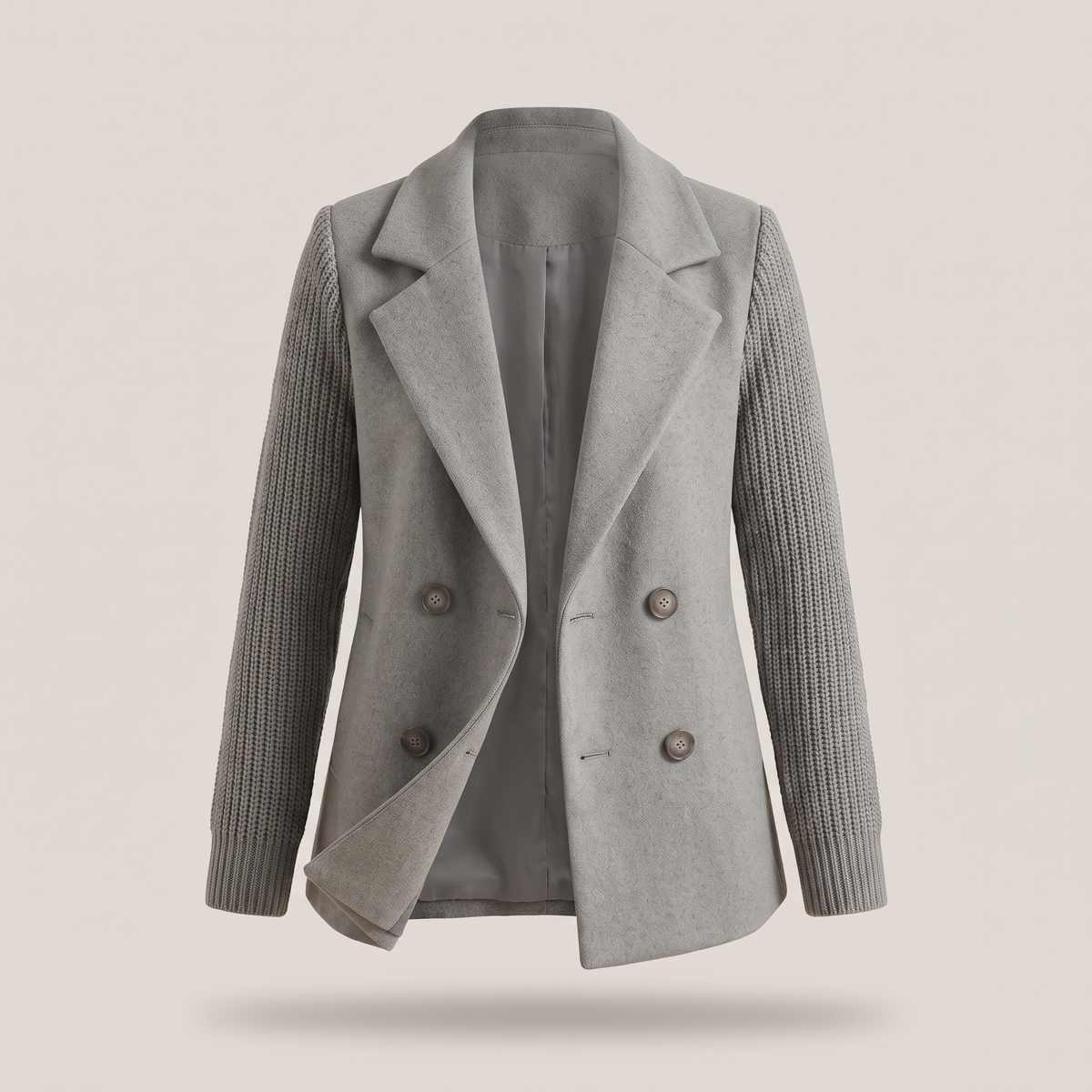 DOUBLE BREASTED KNIT SLEEVE BLAZER