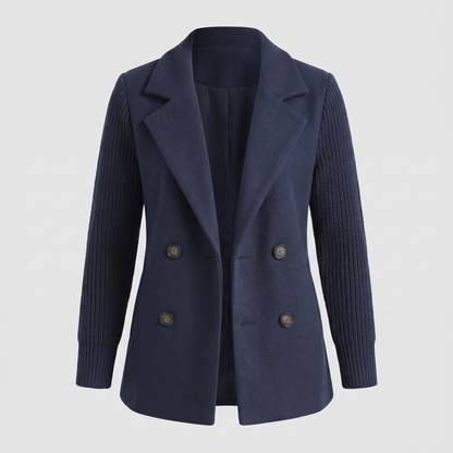 DOUBLE BREASTED KNIT SLEEVE BLAZER