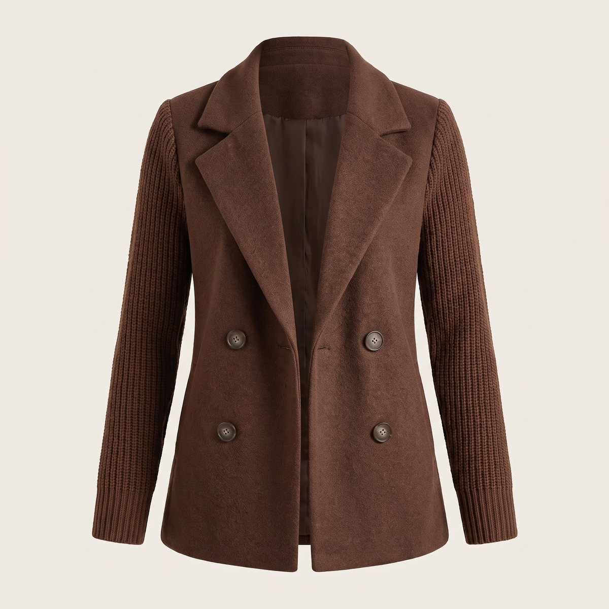 DOUBLE BREASTED KNIT SLEEVE BLAZER