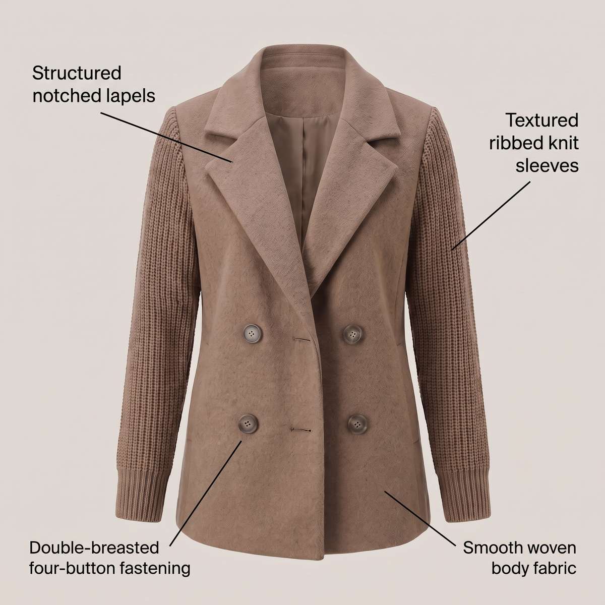 DOUBLE BREASTED KNIT SLEEVE BLAZER