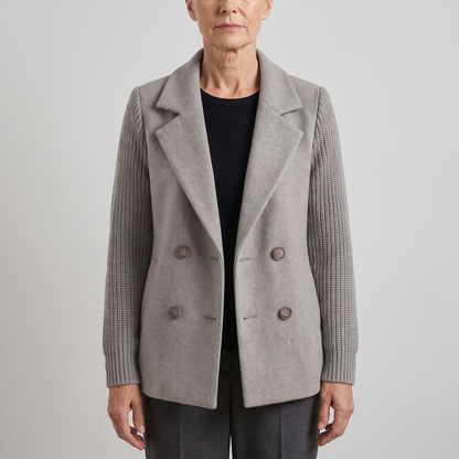 DOUBLE BREASTED KNIT SLEEVE BLAZER