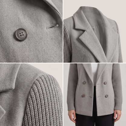 DOUBLE BREASTED KNIT SLEEVE BLAZER