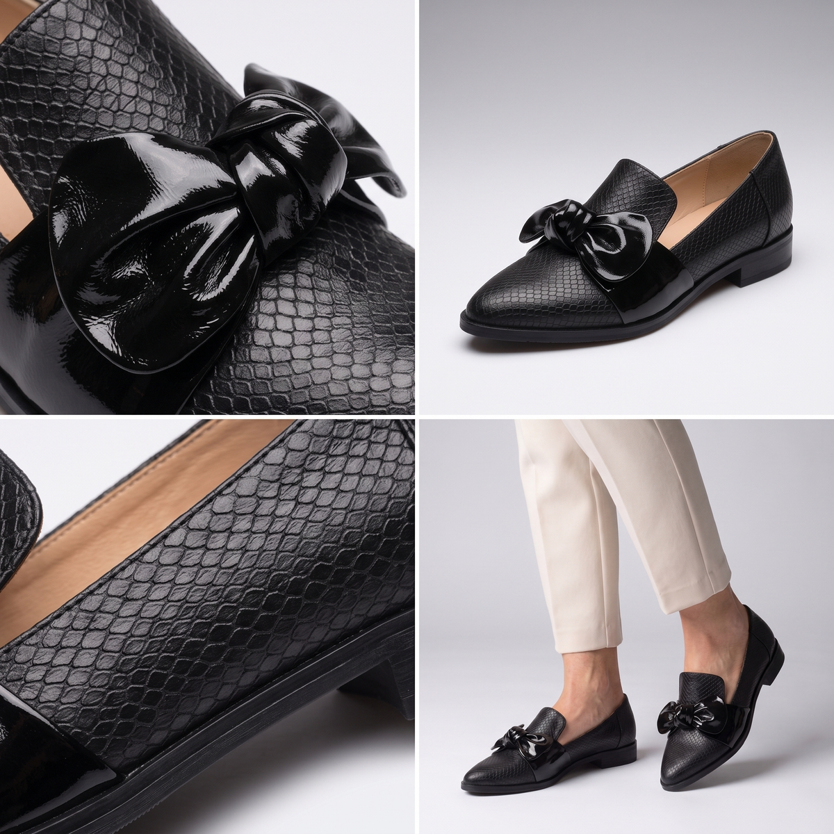 BOW FRONT TEXTURED LOAFERS