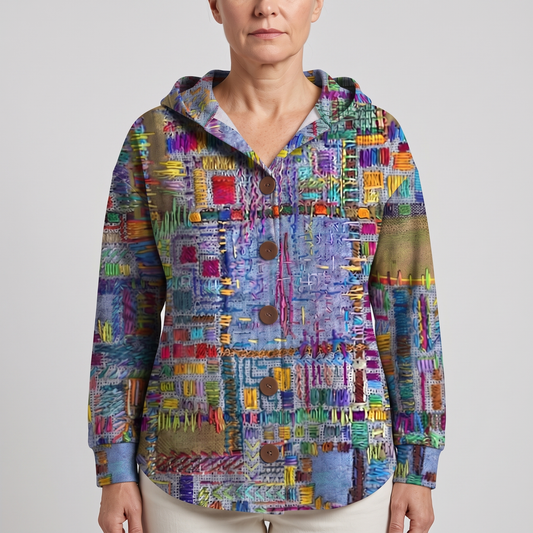 PATCHWORK HOODED CARDIGAN