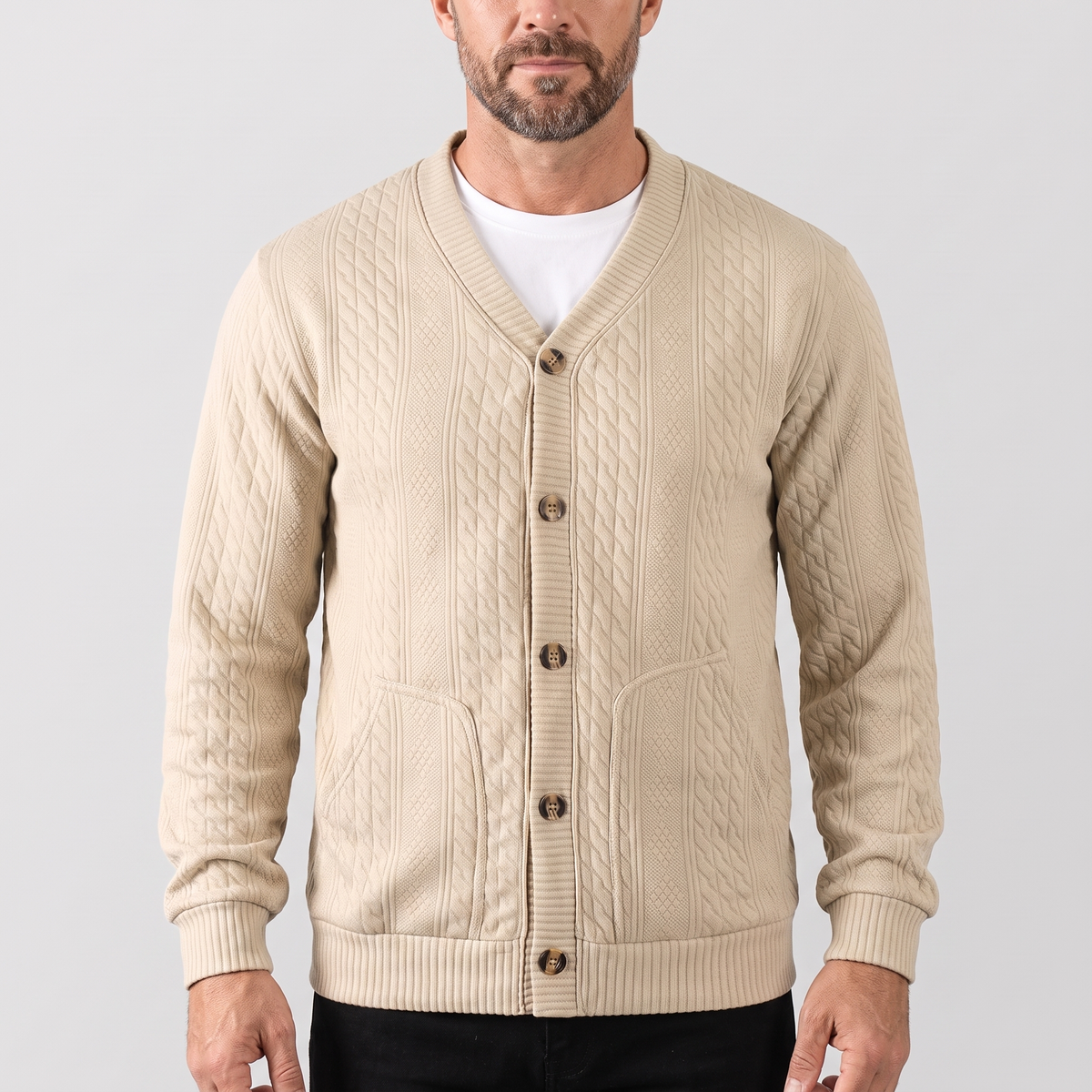 CABLE KNIT BUTTON CARDIGAN