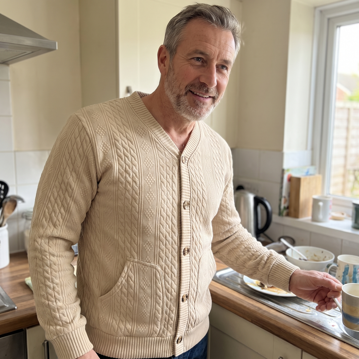 CABLE KNIT BUTTON CARDIGAN