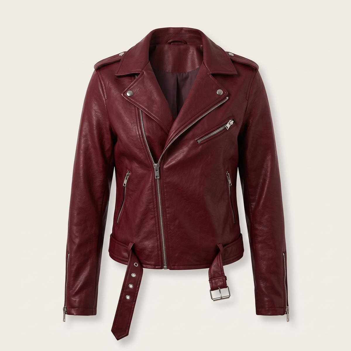 BELTED MOTO LEATHER JACKET