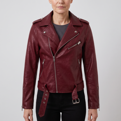 BELTED MOTO LEATHER JACKET