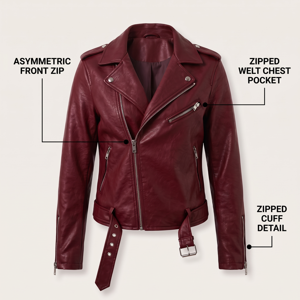BELTED MOTO LEATHER JACKET