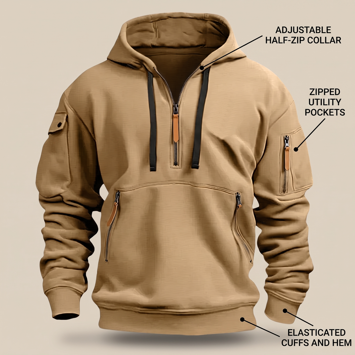 HALF ZIP UTILITY HOODIE
