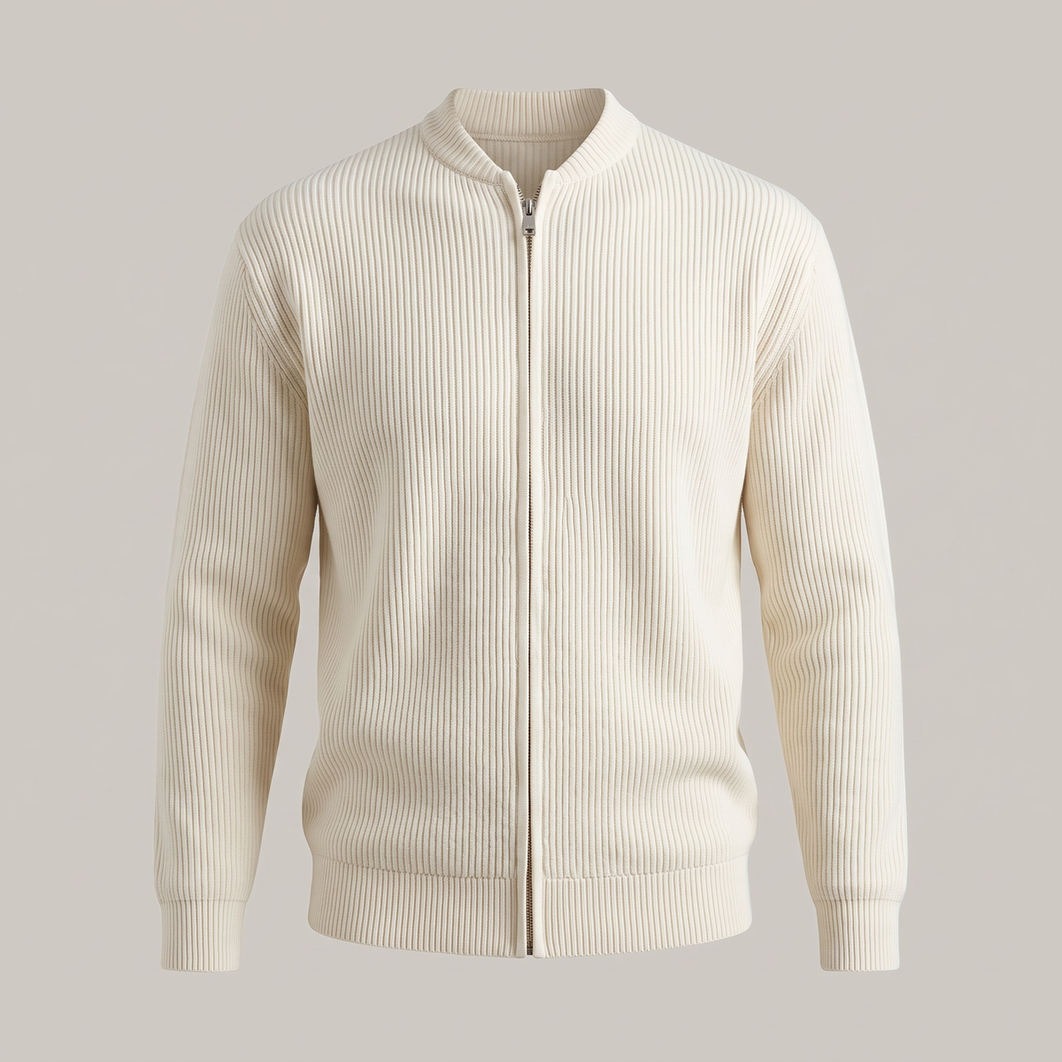 STAND COLLAR RIB KNIT JACKET