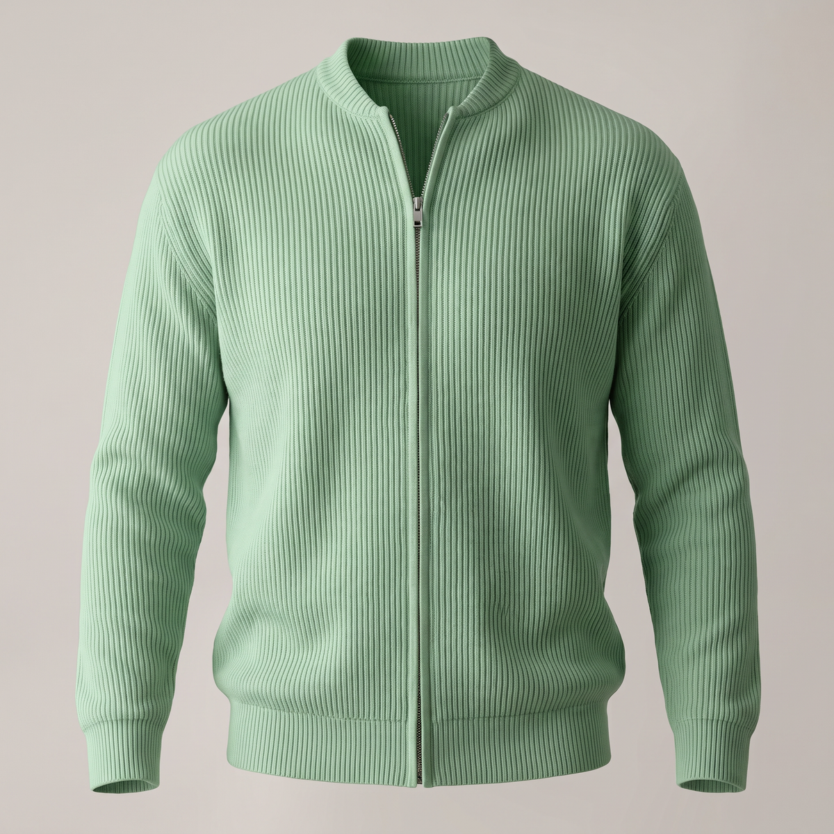 STAND COLLAR RIB KNIT JACKET