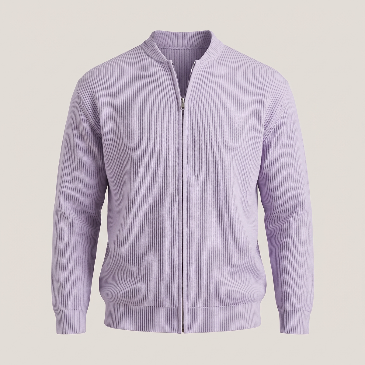 STAND COLLAR RIB KNIT JACKET
