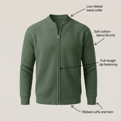 STAND COLLAR RIB KNIT JACKET