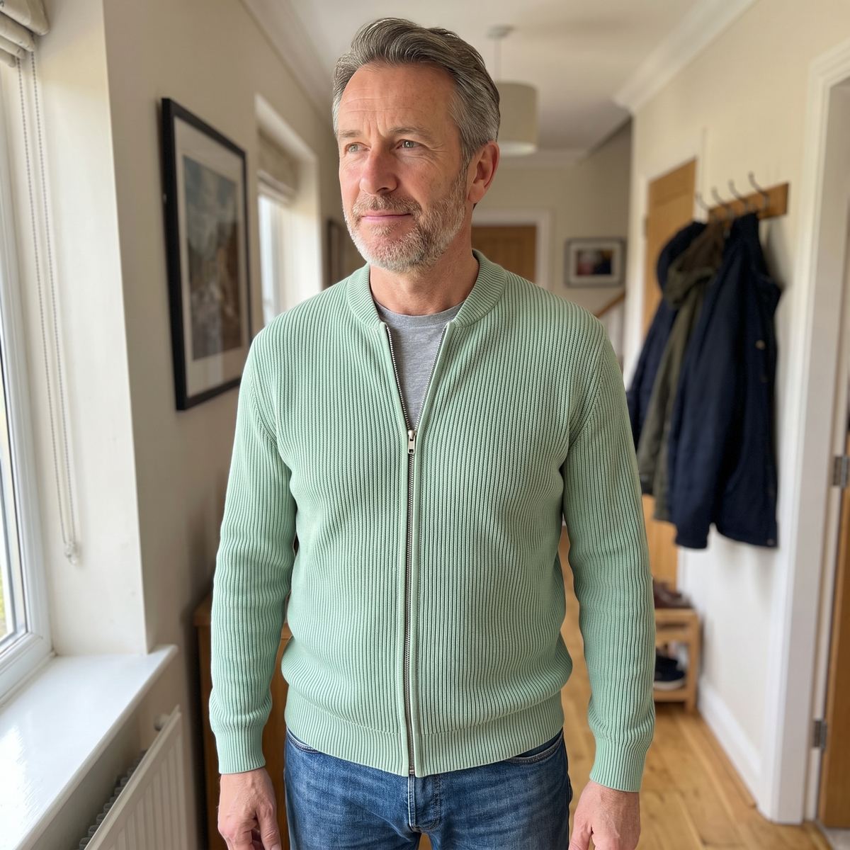 STAND COLLAR RIB KNIT JACKET