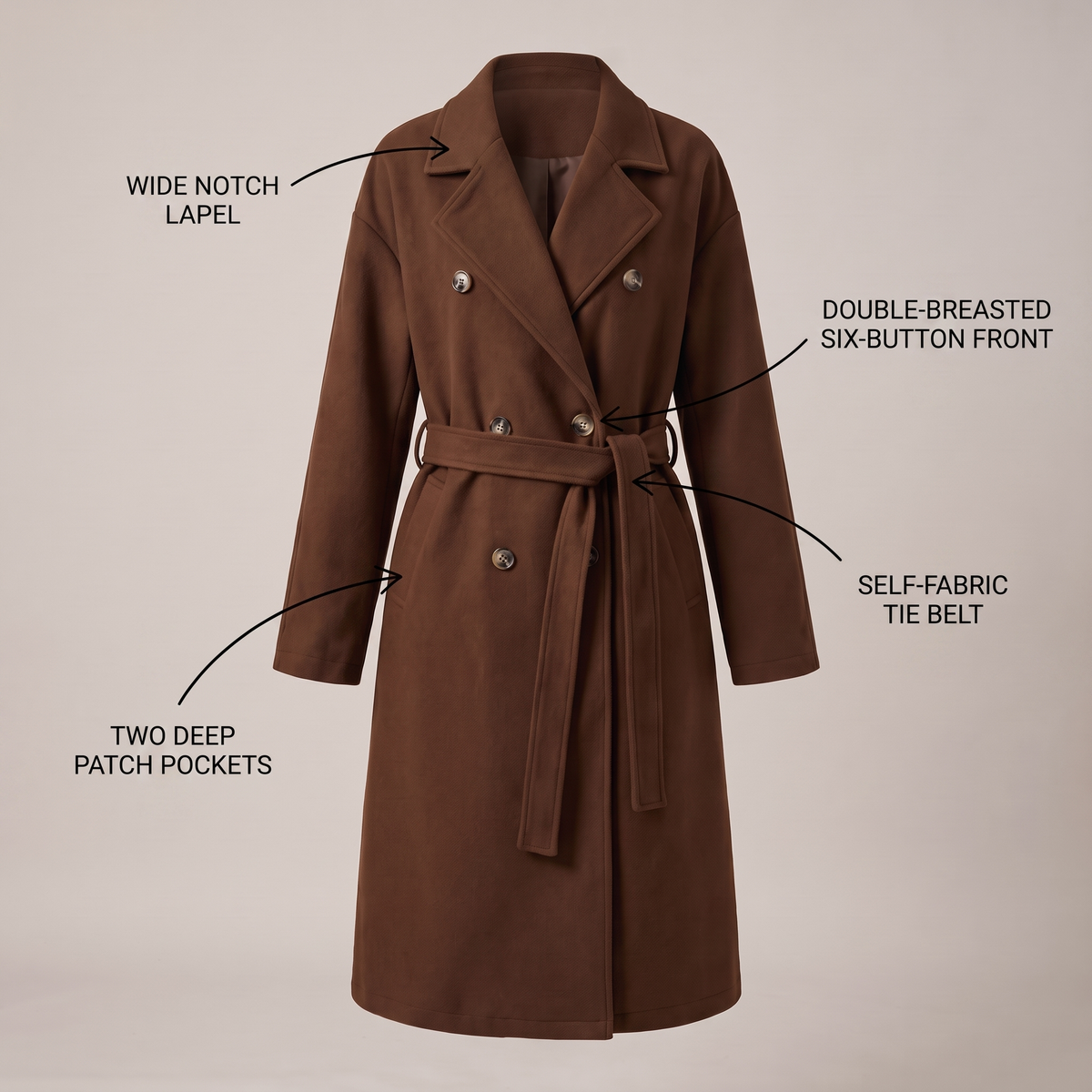 BELTED DOUBLE BREASTED COAT