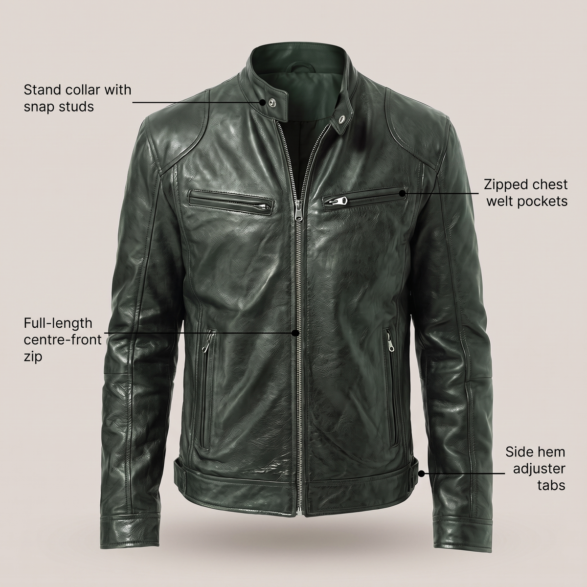 RELAXED LEATHER ZIP JACKET