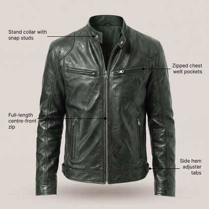 RELAXED LEATHER ZIP JACKET